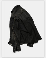 Washed Distressed Patchwork Denim Shirt Jacket