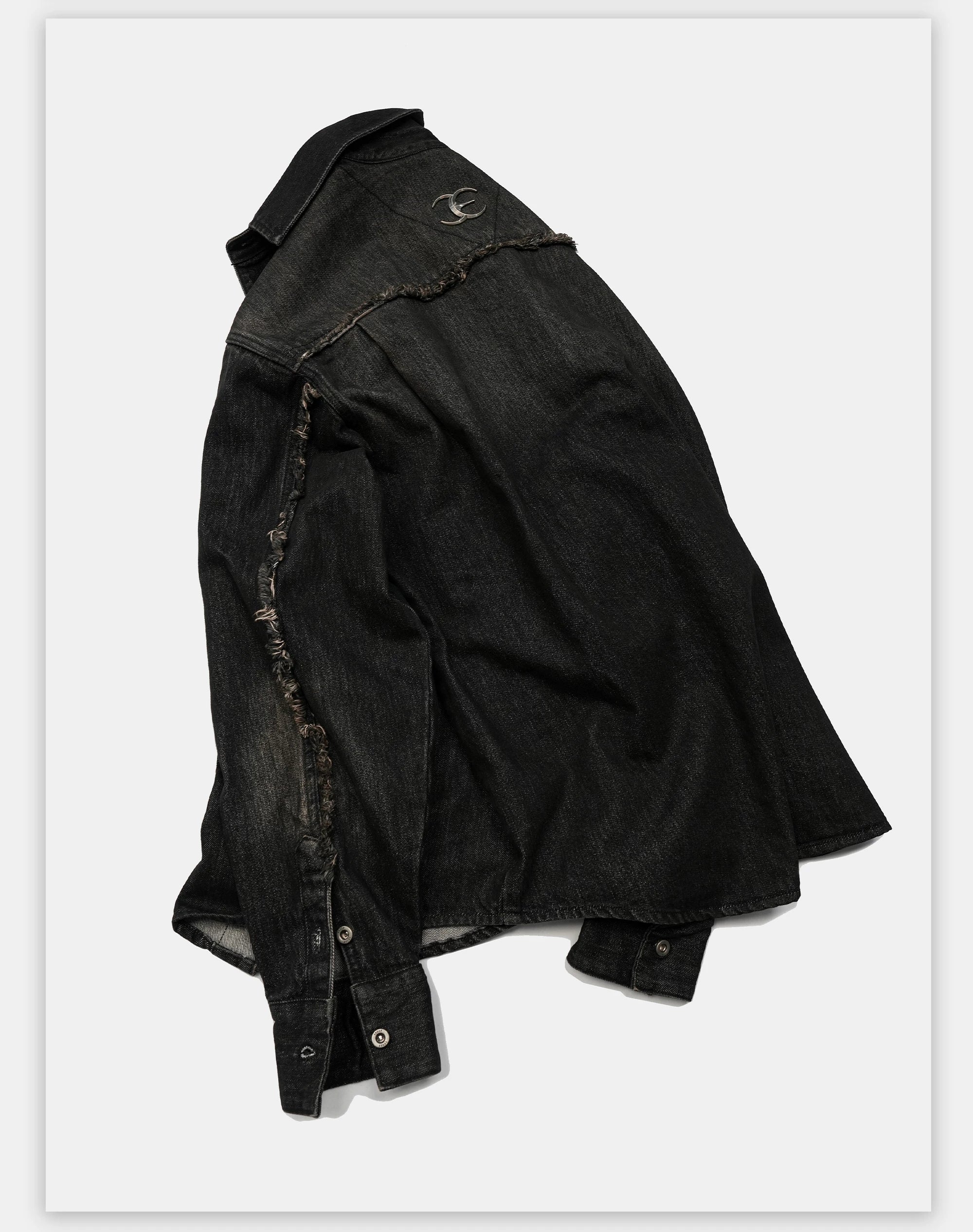 Washed Distressed Patchwork Denim Shirt Jacket