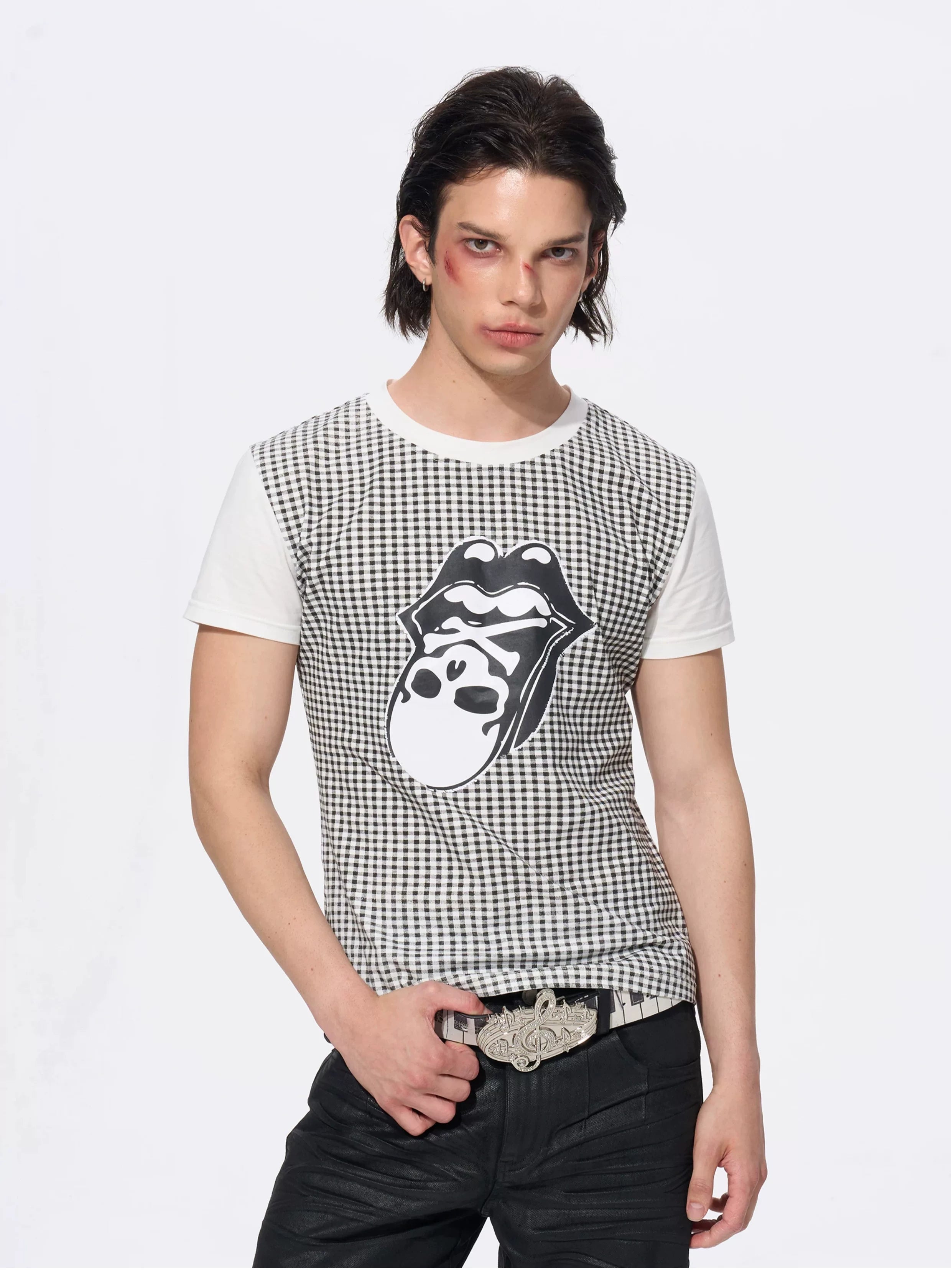 Men's Skull Print Plaid Tees