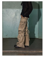 Distressed Drawstring Flare Cargo Pants