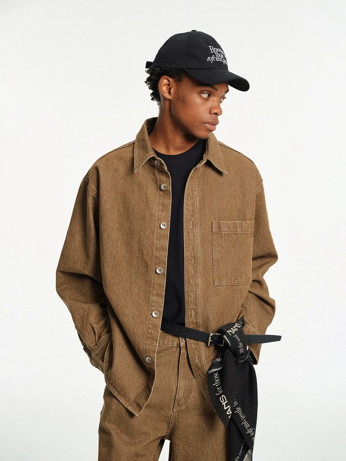 Relaxed Square Collar Distressed Denim Shirt