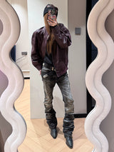 Curved Leg Stretchy Washed Distressed Jeans