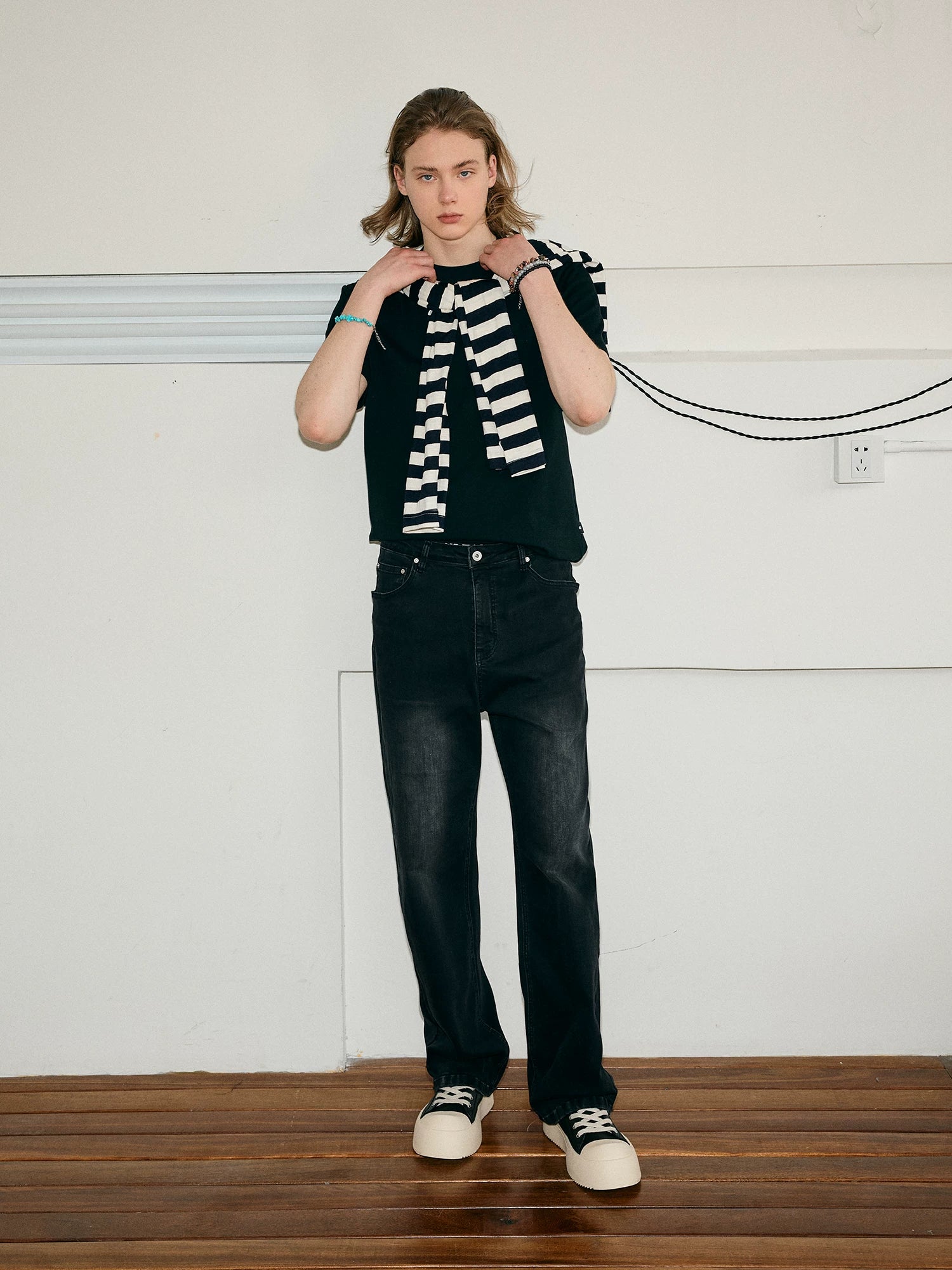 Men's Washed Black Loose Straight Jeans