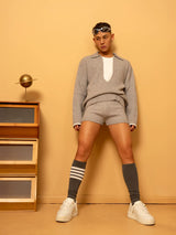 Gray Blue Navy Collar Knit Sweater
