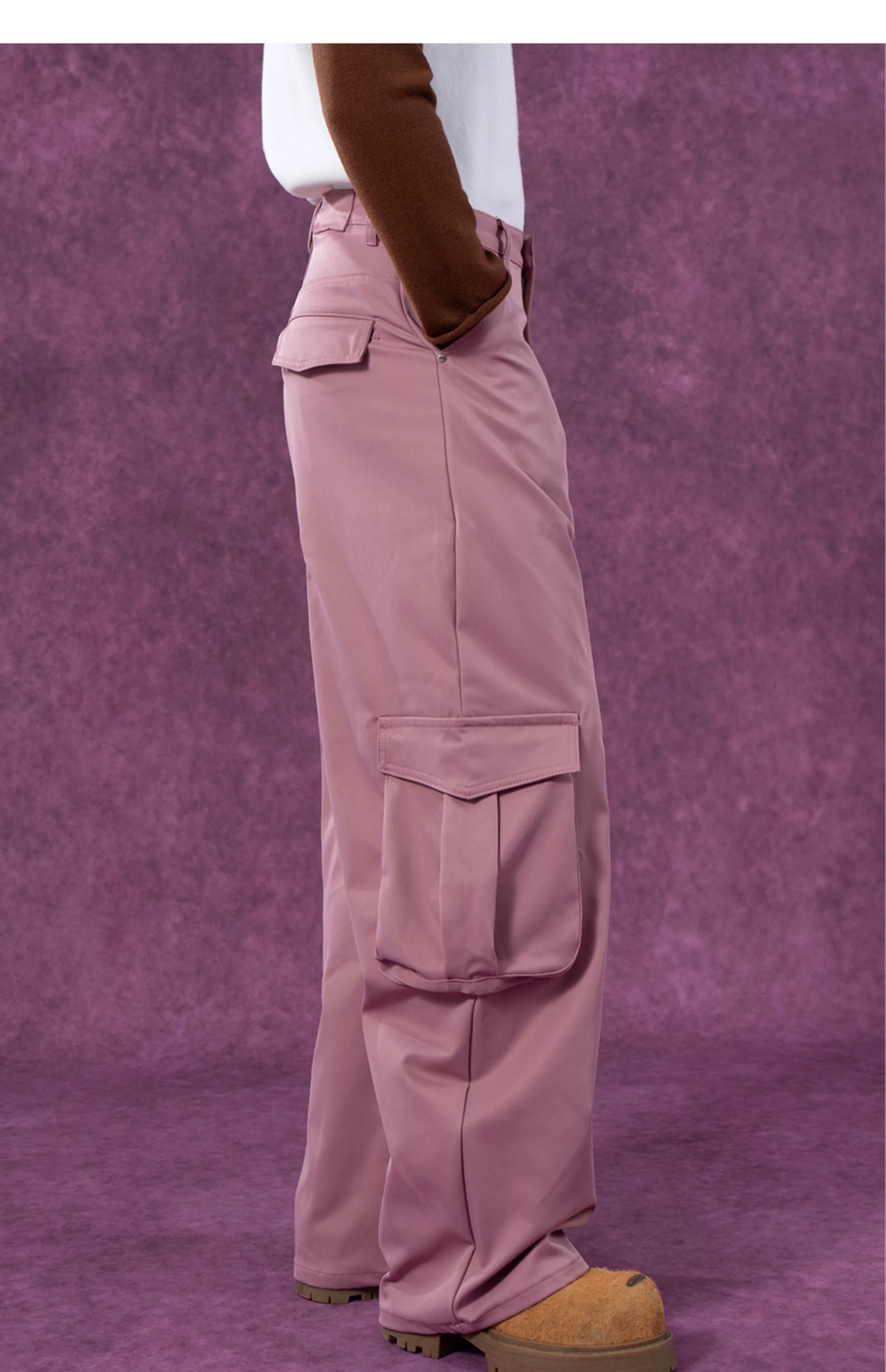 Men's Pink Beige Multi-pocket Cargo Pants