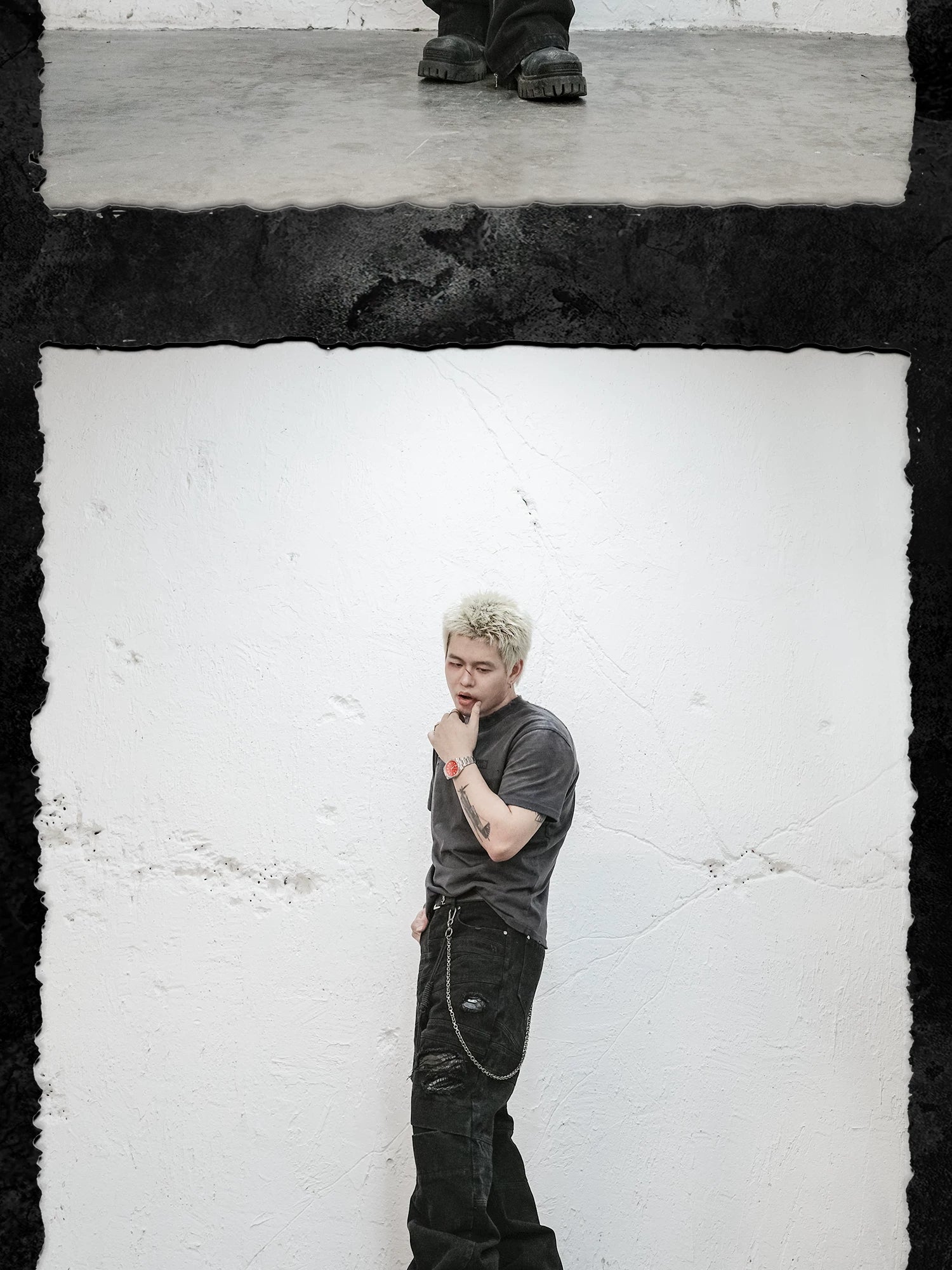 Hand Cut Distressed Pocket Print Tee