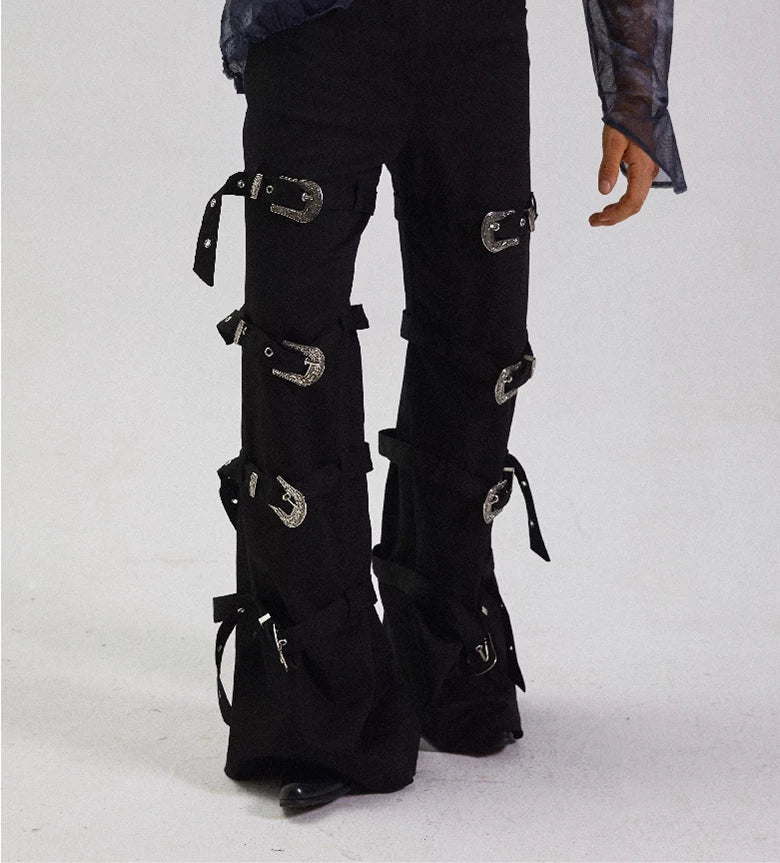 Lace-Up Metal Buckle Pants