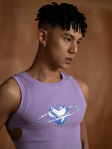 Purple Heart Rhinestone Cutout Tank Top