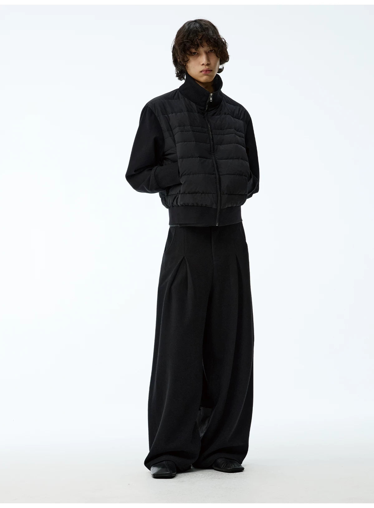 Leather Waist Wide Leg Wool Pants
