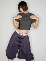 Y2K Plaid Buckle Wide Leg Skort