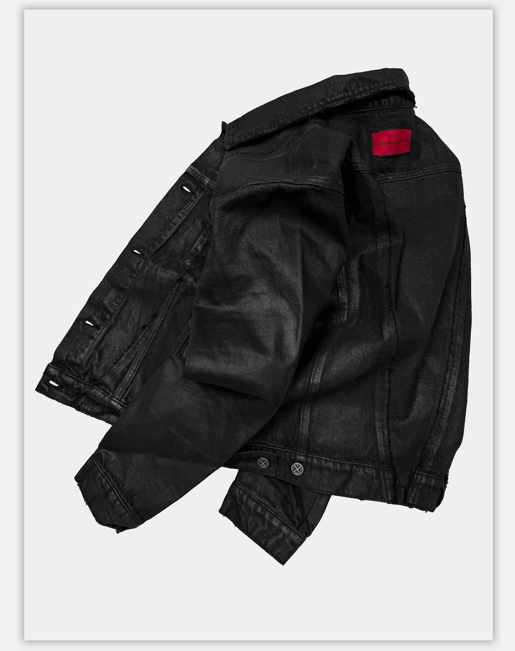 Dark Distressed Patchwork Relaxed Denim Jacket