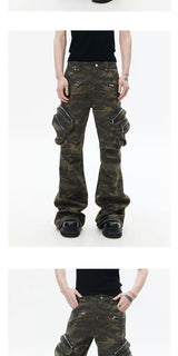 Heavy-Duty Camo Loose Flare Cargo Pants