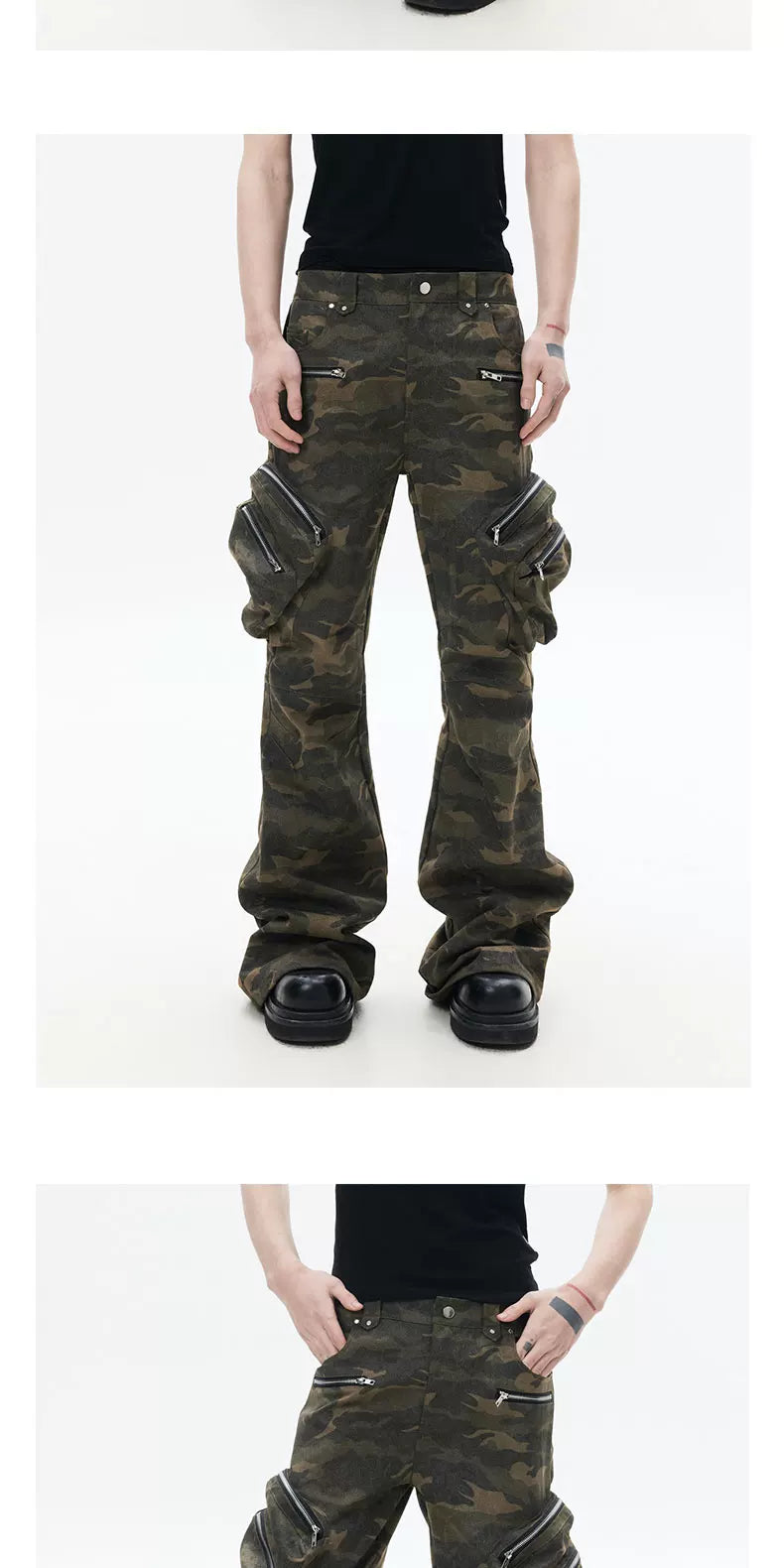 Heavy-Duty Camo Loose Flare Cargo Pants