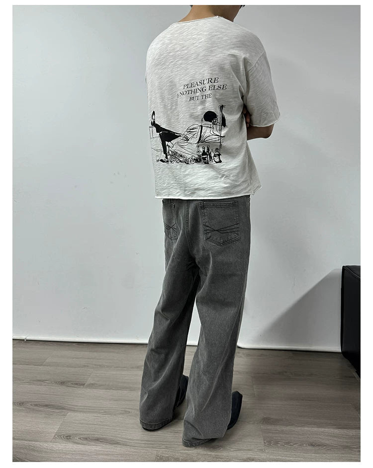 Tri-color Washed Straight Loose Jeans