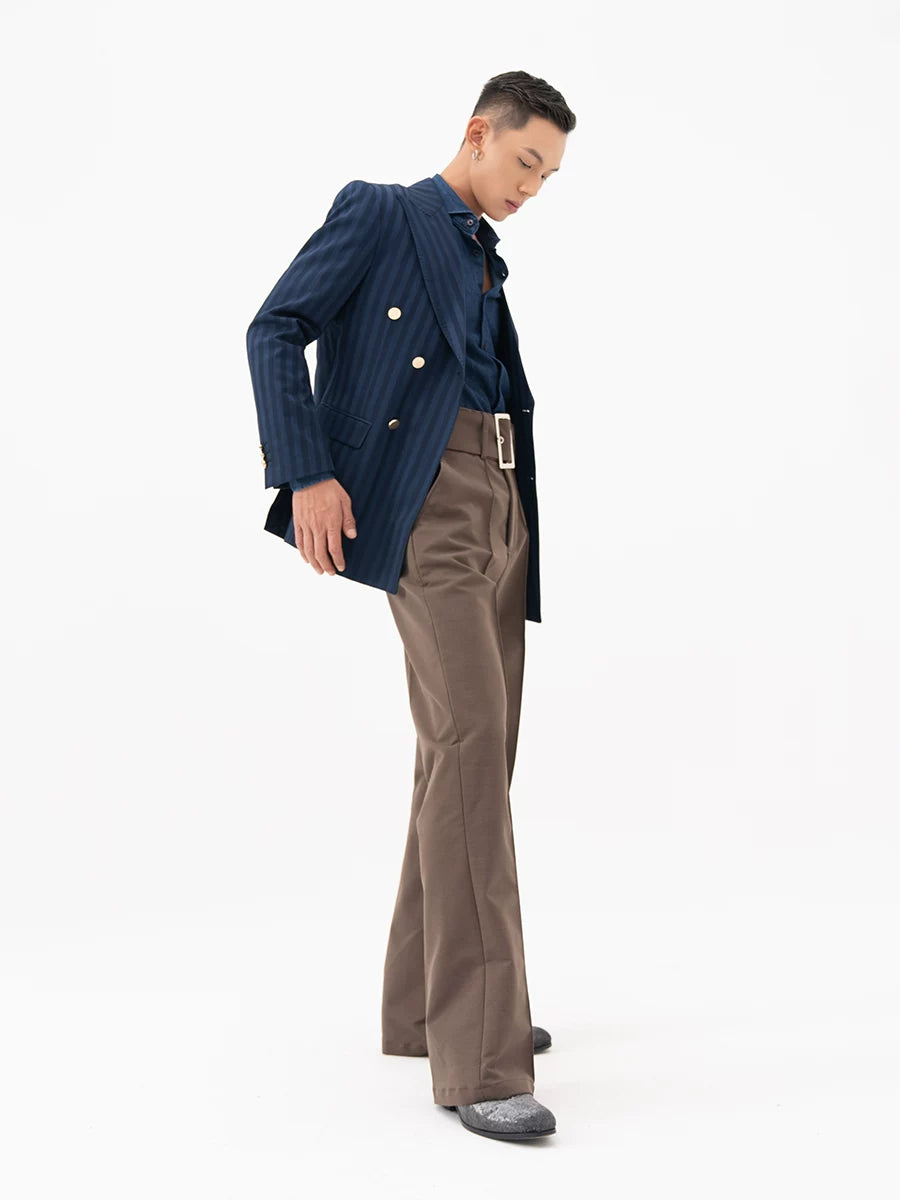 Men's Slim Striped Navy Blazer