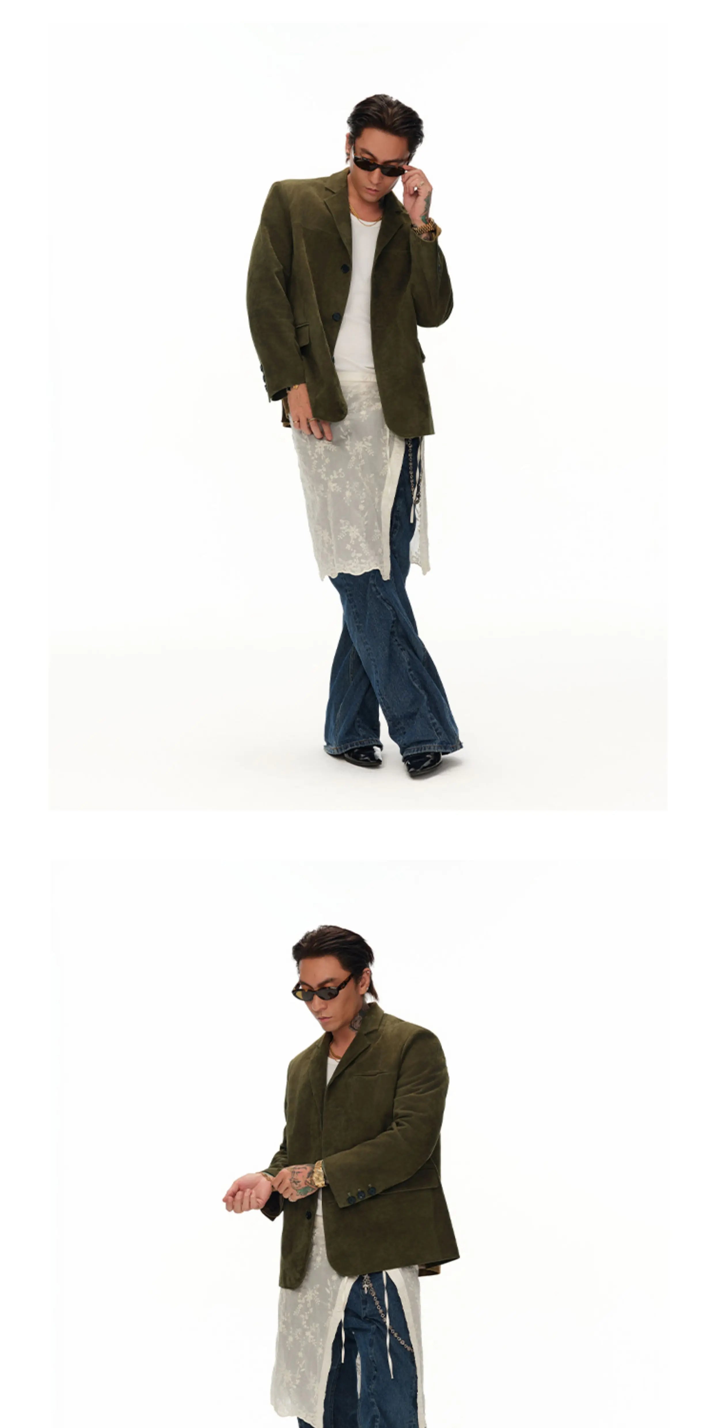 Men's Moss Green Cashmere Leather Blazer