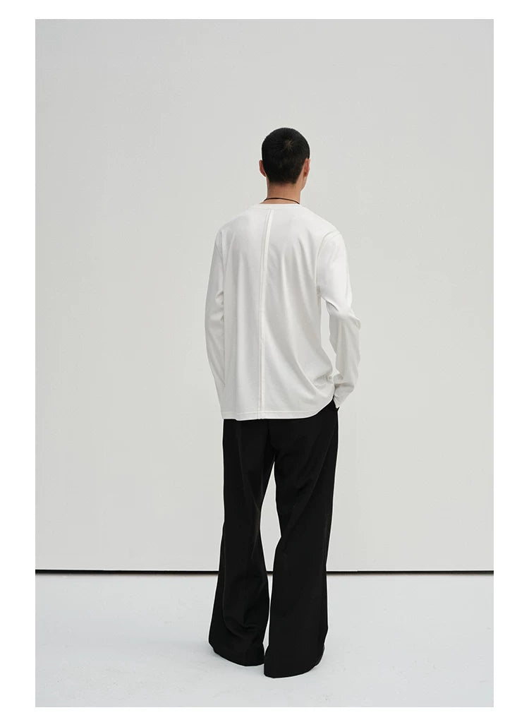 Waist-Adjustable Striped Flared Merino Wool Pants