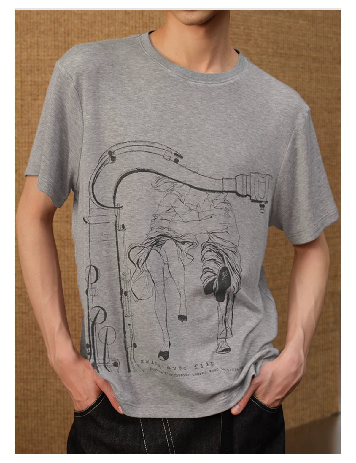 Couple Print Fitted Wool Blend Tee