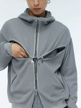 Two-Tone Cross Zip Hooded Turtleneck Cardigan
