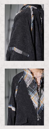 Corduroy Patchwork Distressed Cape Coat