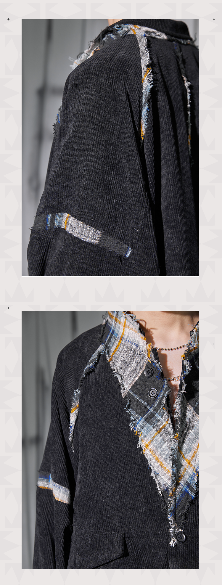 Corduroy Patchwork Distressed Cape Coat
