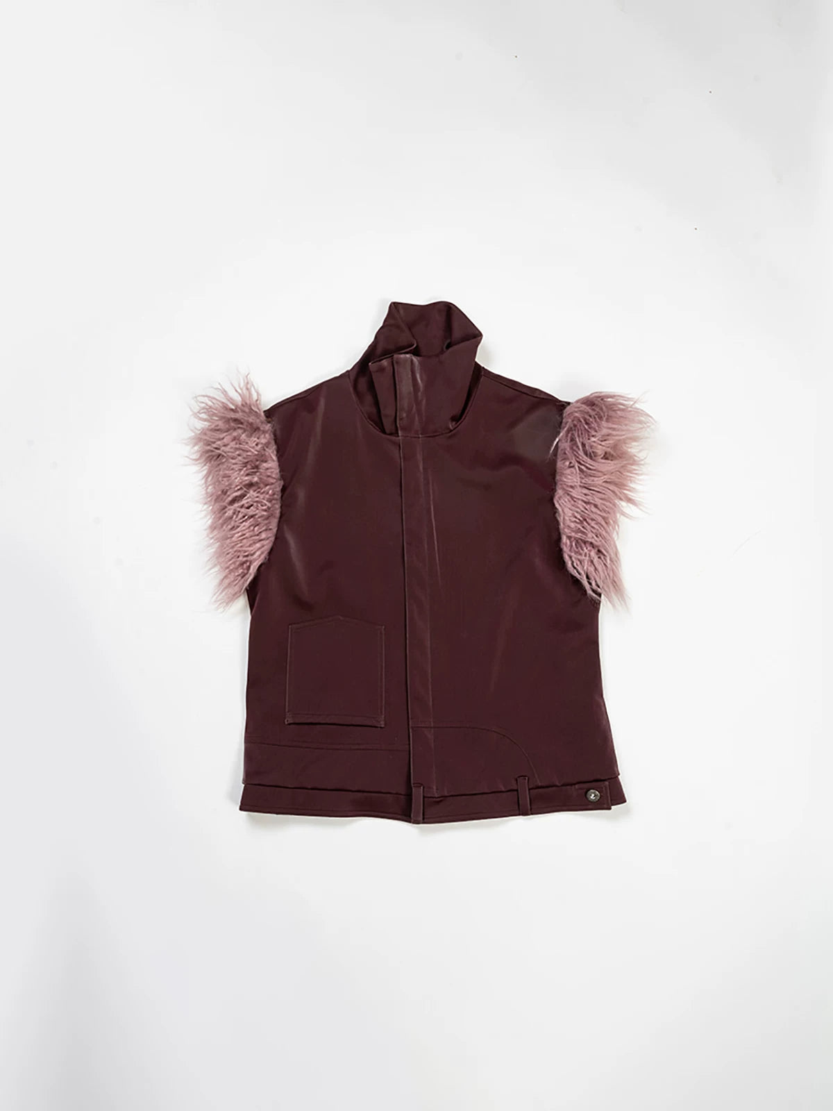 Y2K Fur-Sleeved High-Neck Zipper Vest