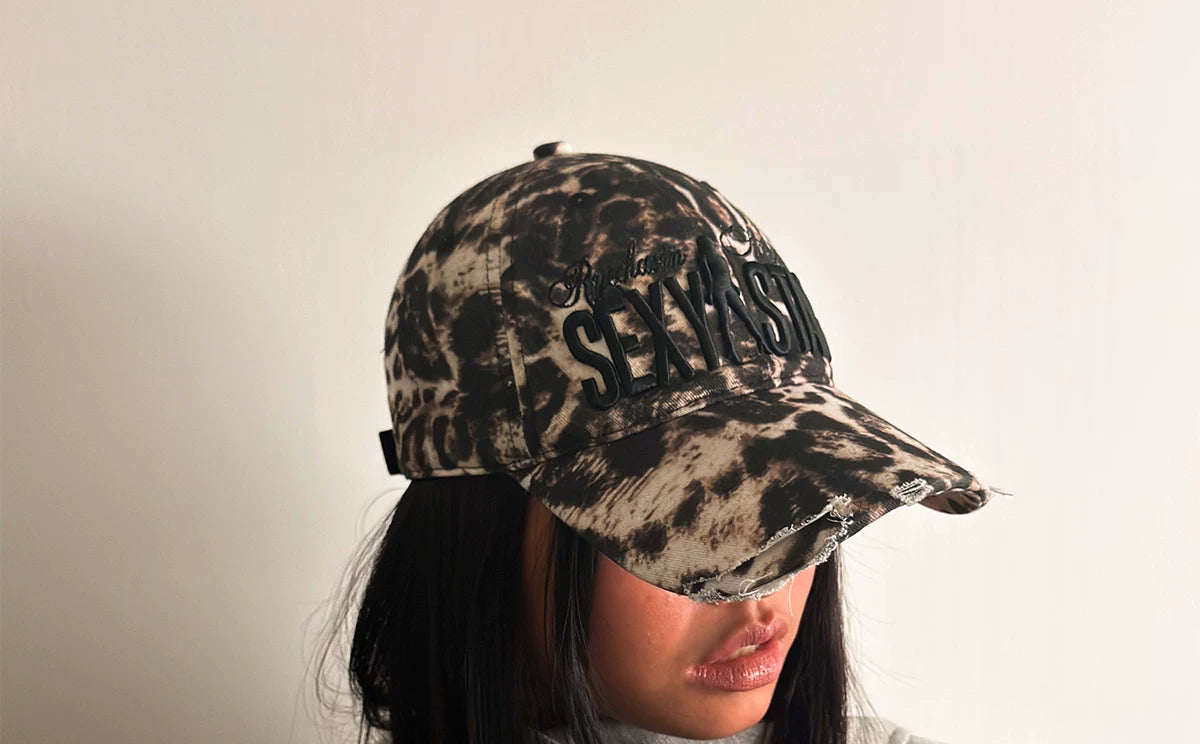 Embroidered Distressed Leopard Print Baseball Cap