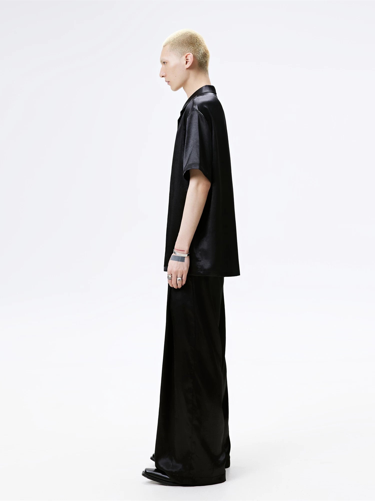 Cuban Collar Short Sleeve Satin Shirt