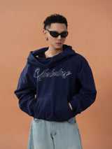 Grey Blue Unisex Letter Print Hoodie