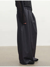 Ribbed Waist Striped Pleated Pants
