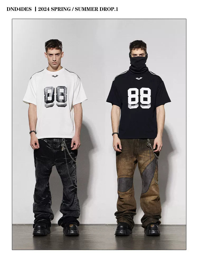 Striped Patchwork 88 Print Football Tee