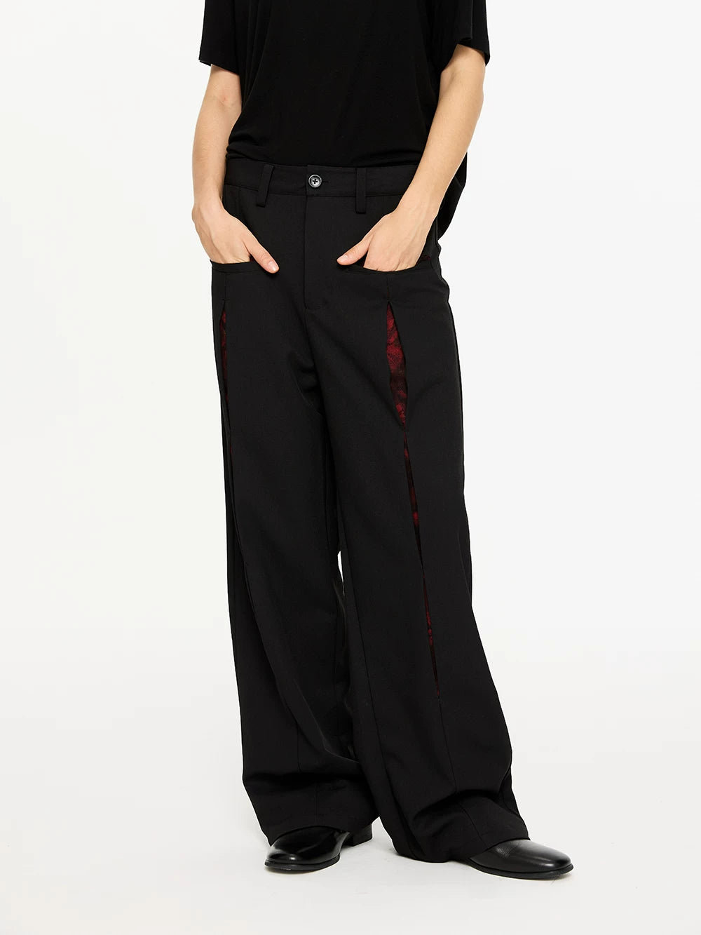 Oil-Lined Color Block Straight Equestrian Pants