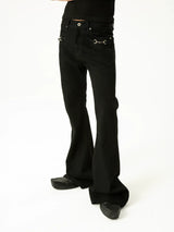Men's Black Metal Buckle Jeans