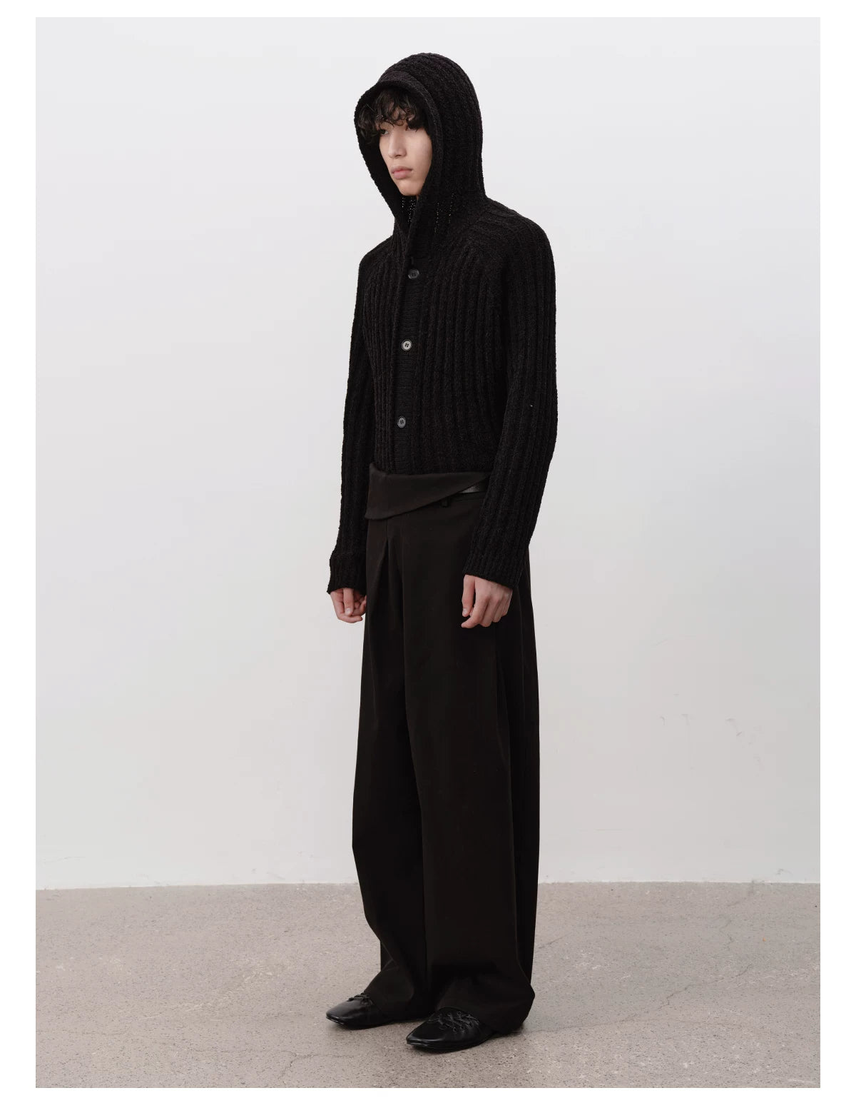 Ribbed Knit Hooded Sweater