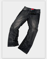 Stretchy Patchwork Crinkled Washed Flare Jeans