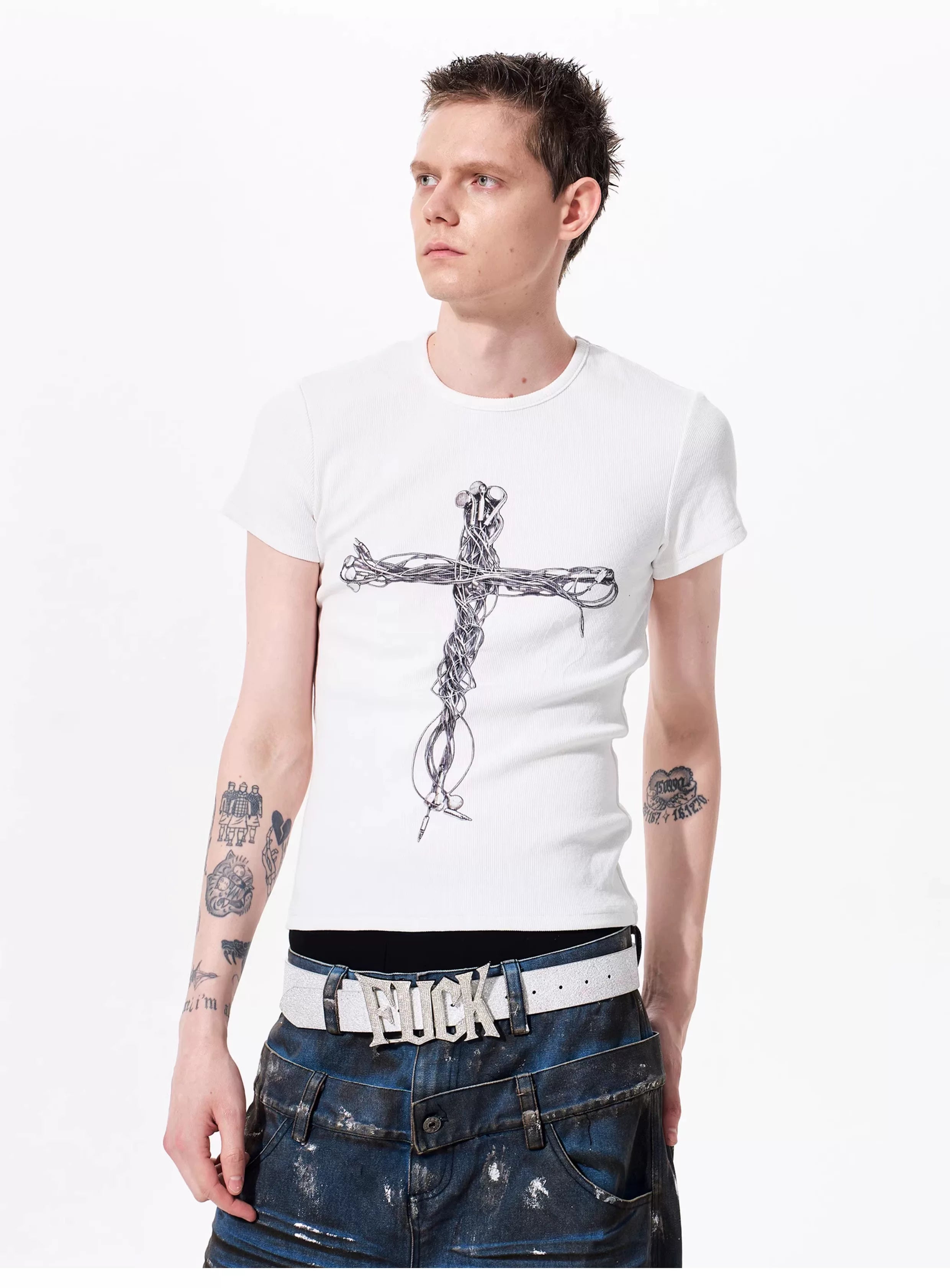 Men's Slim Fit Headphone Cross Tee
