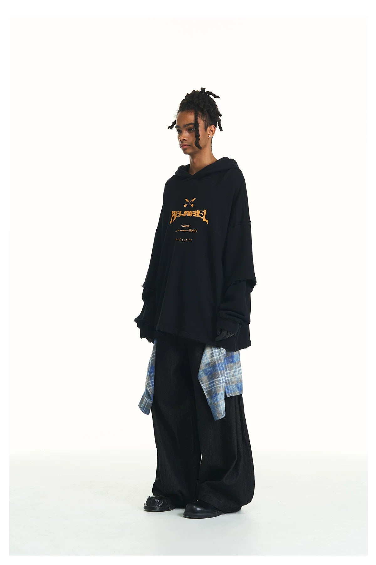 Washed Distressed Detachable Plaid Jeans