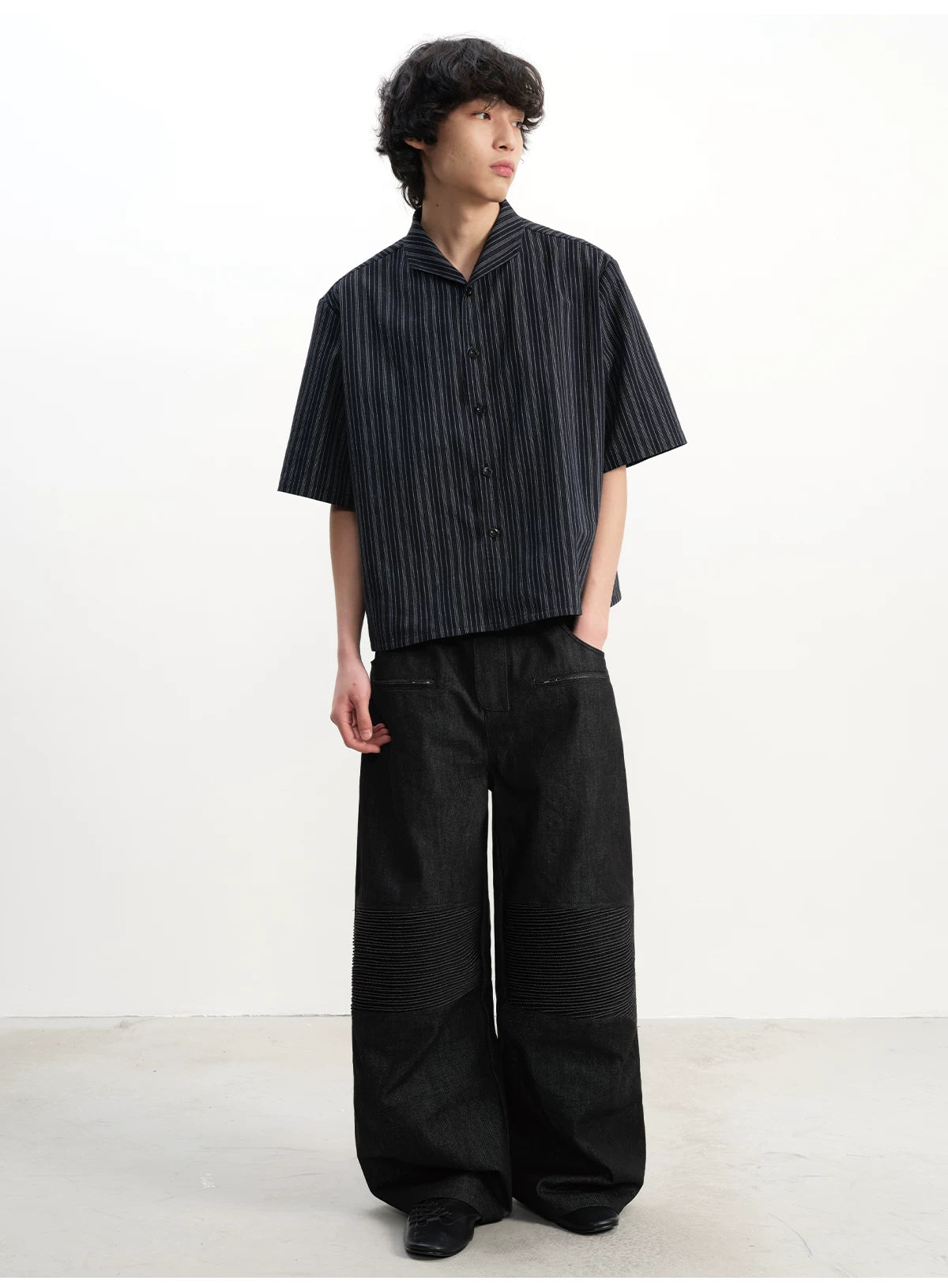 Washed Wide Leg Straight Denim Jeans