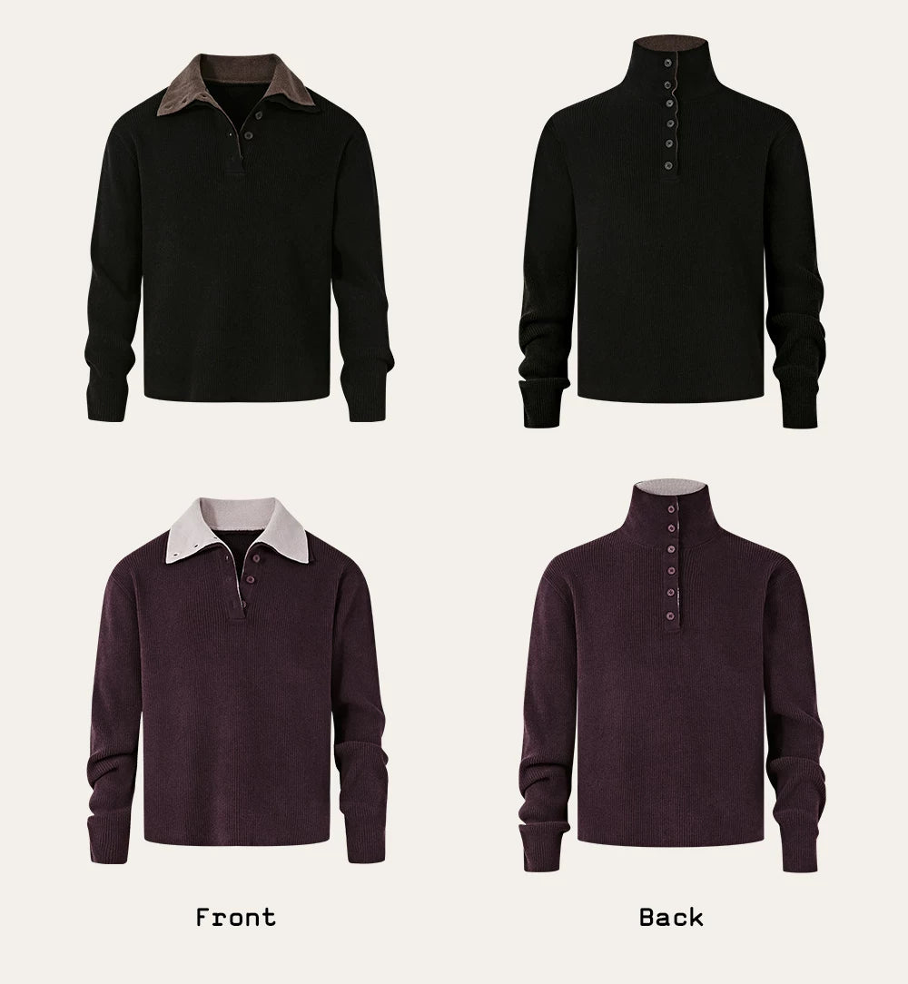 Reversible Two-in-One Stand Collar Sweater Coat