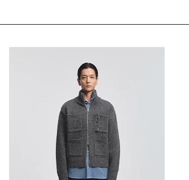 Alpaca Blend Multi-Pocket Zip Turtleneck Cardigan