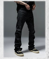 Stacked Curved Coated Waxed Skinny Jeans
