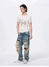 White Men's Twofer Letter Print Tee