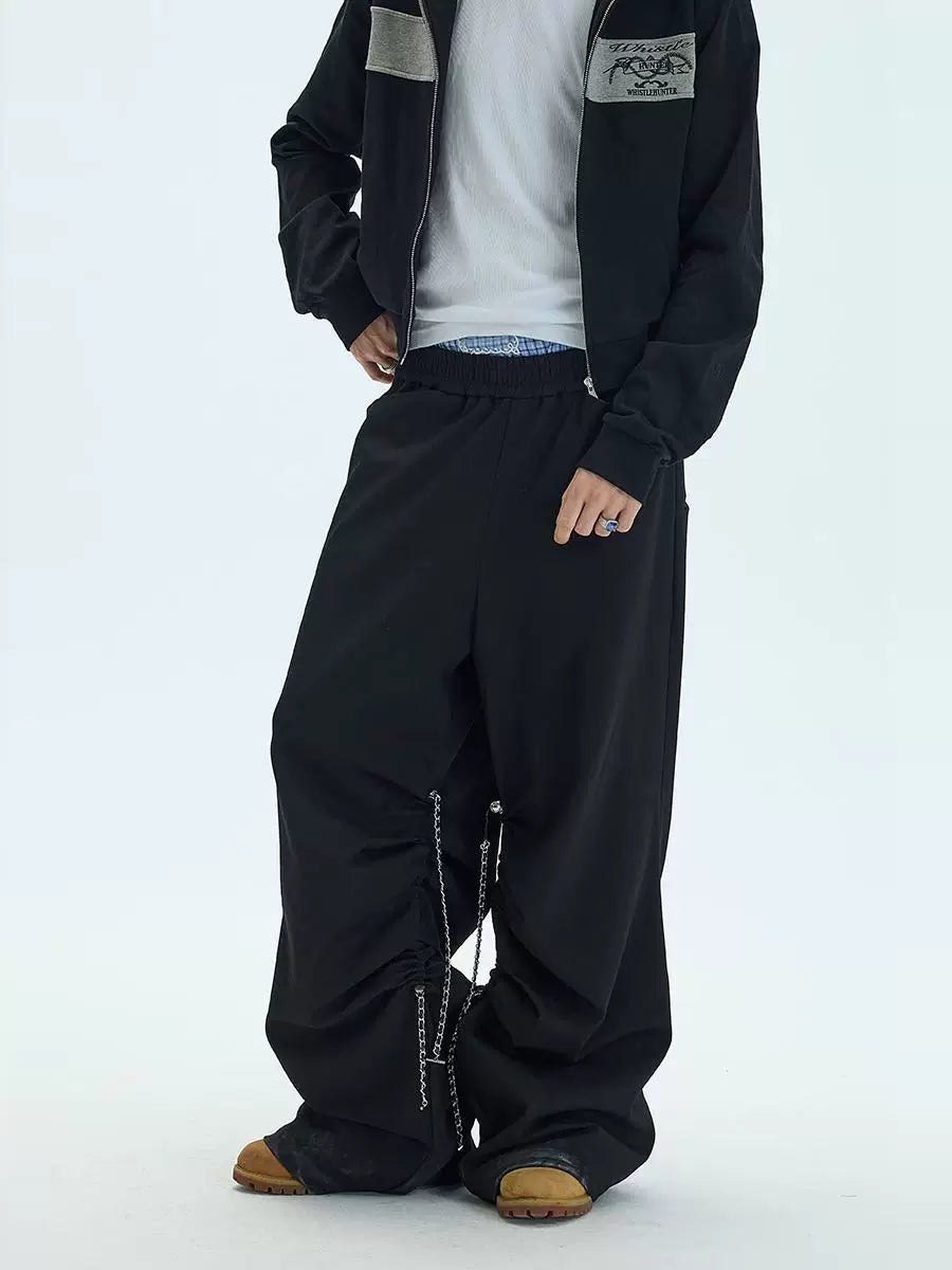 Black Side Adjustable Chain Casual Pants