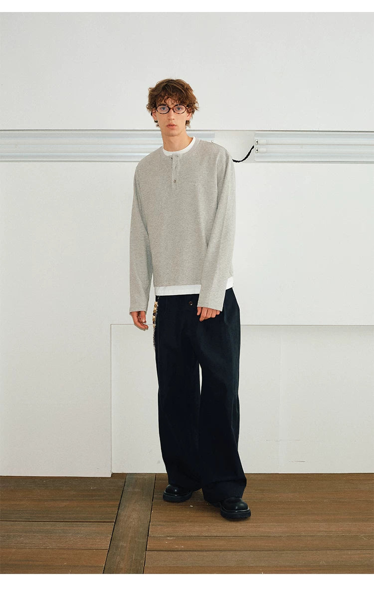 Men’s Waffle Henley Twofer Long-Sleeved Tees
