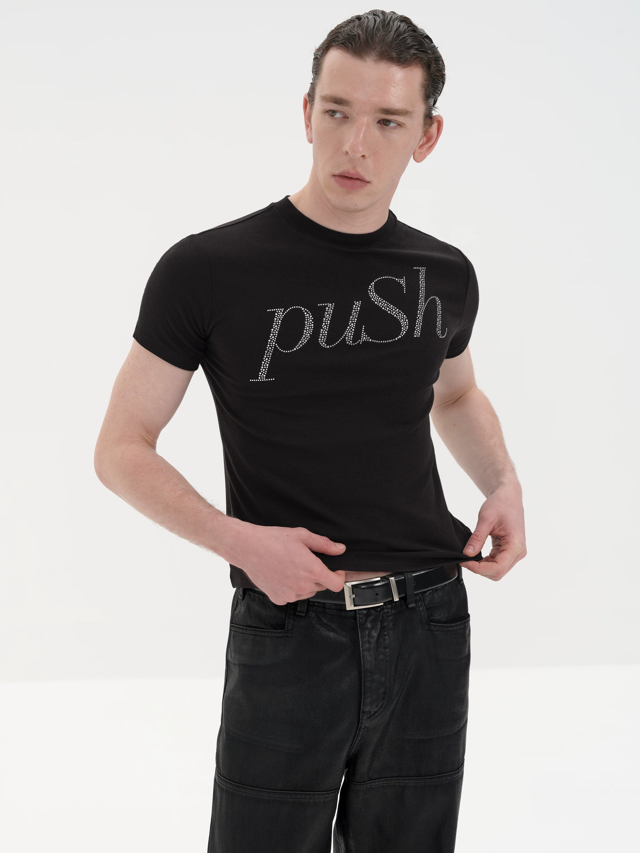 Slim Fit Rhinestone Short Sleeve Tee