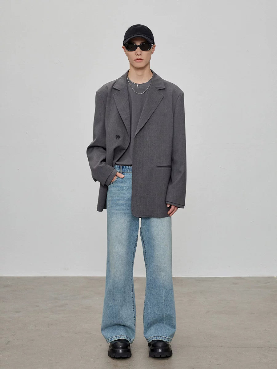 Casual Notched Lapel Wool Blend Blazer