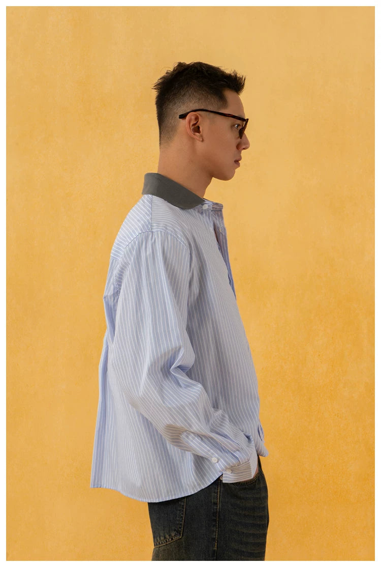 Men's Blue Striped Long Sleeve Shirts