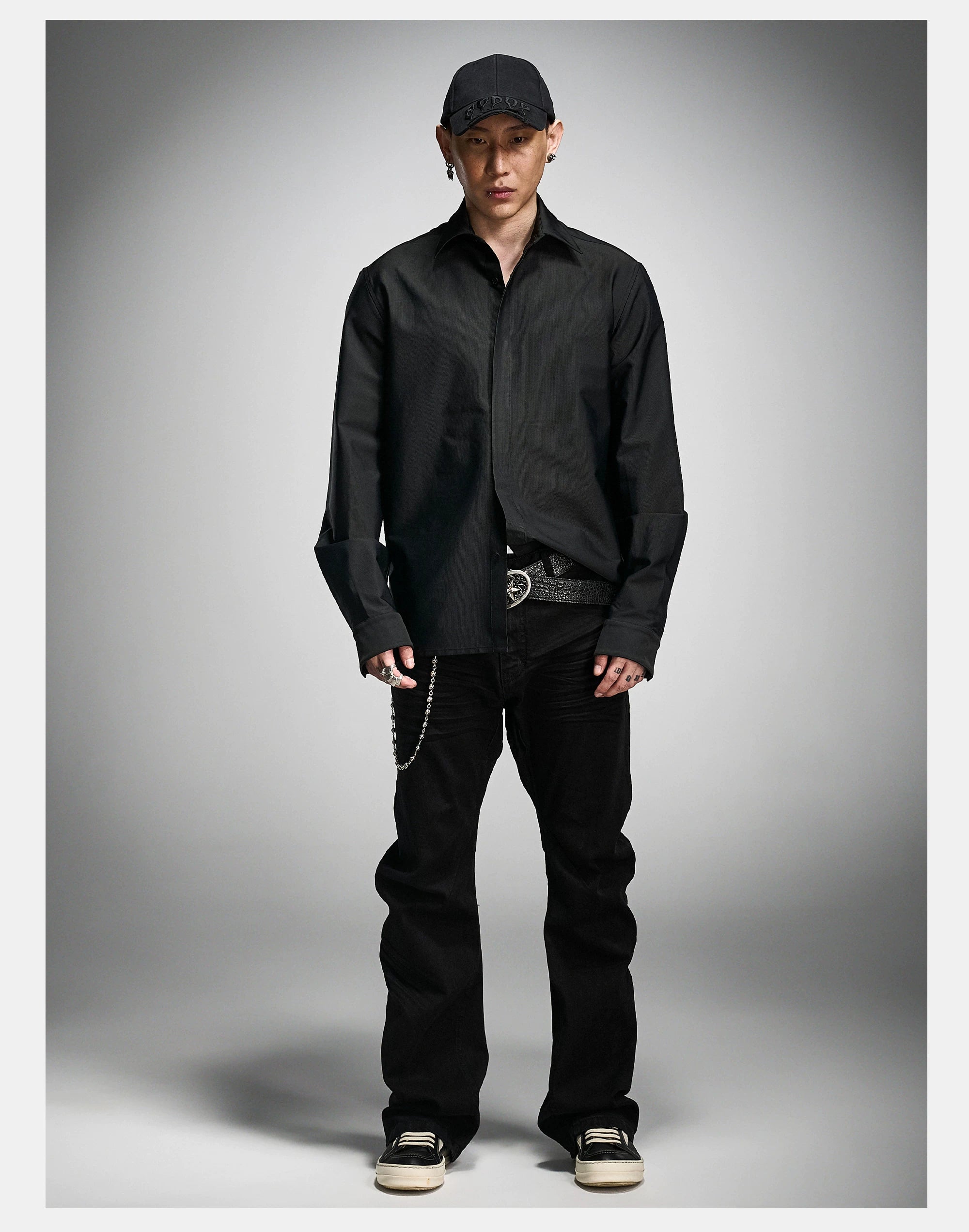 Long Sleeve Ribbed Point Collar Shirt