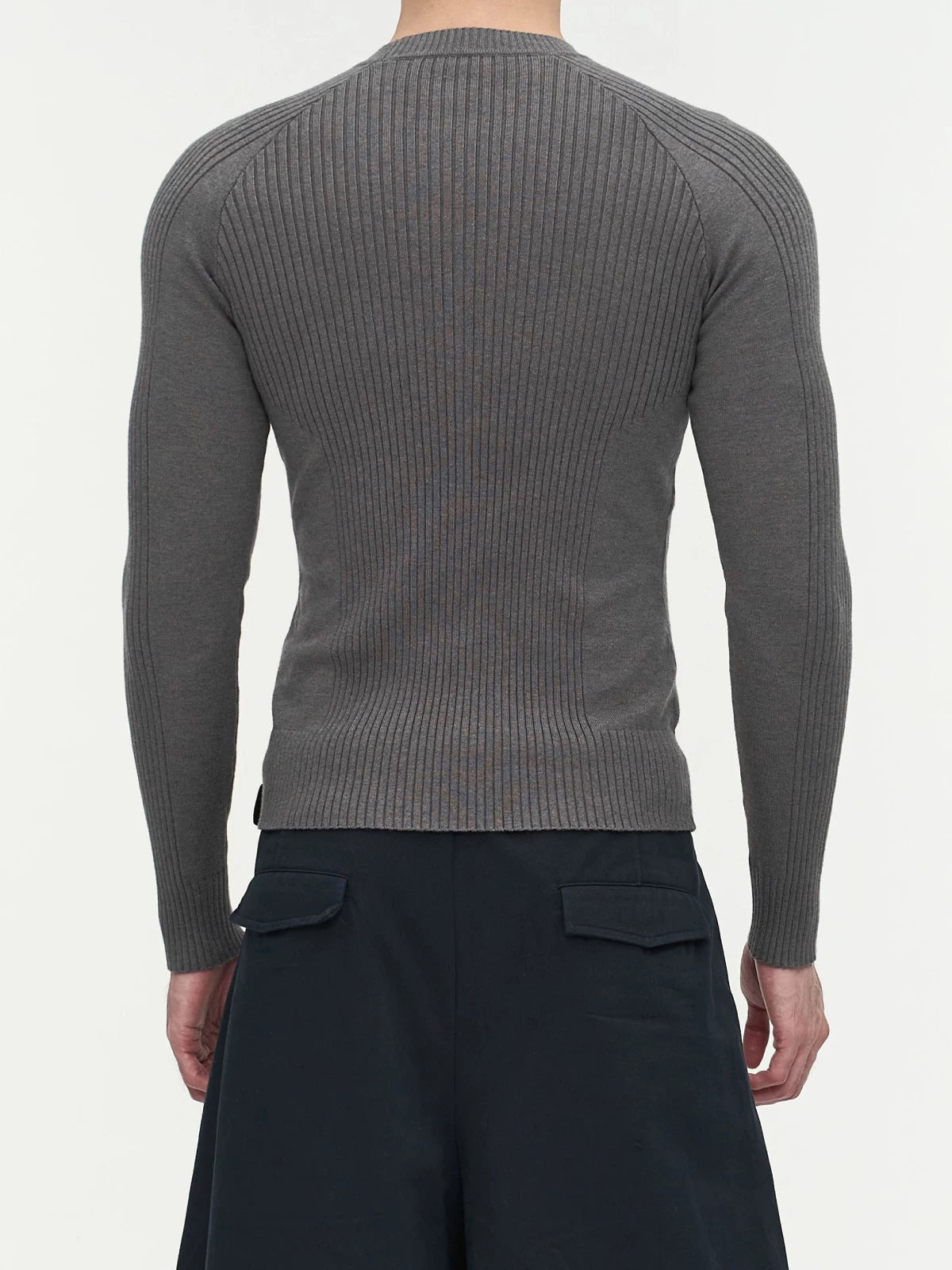 Slim Fit Ribbed Knit Long Sleeve Tops