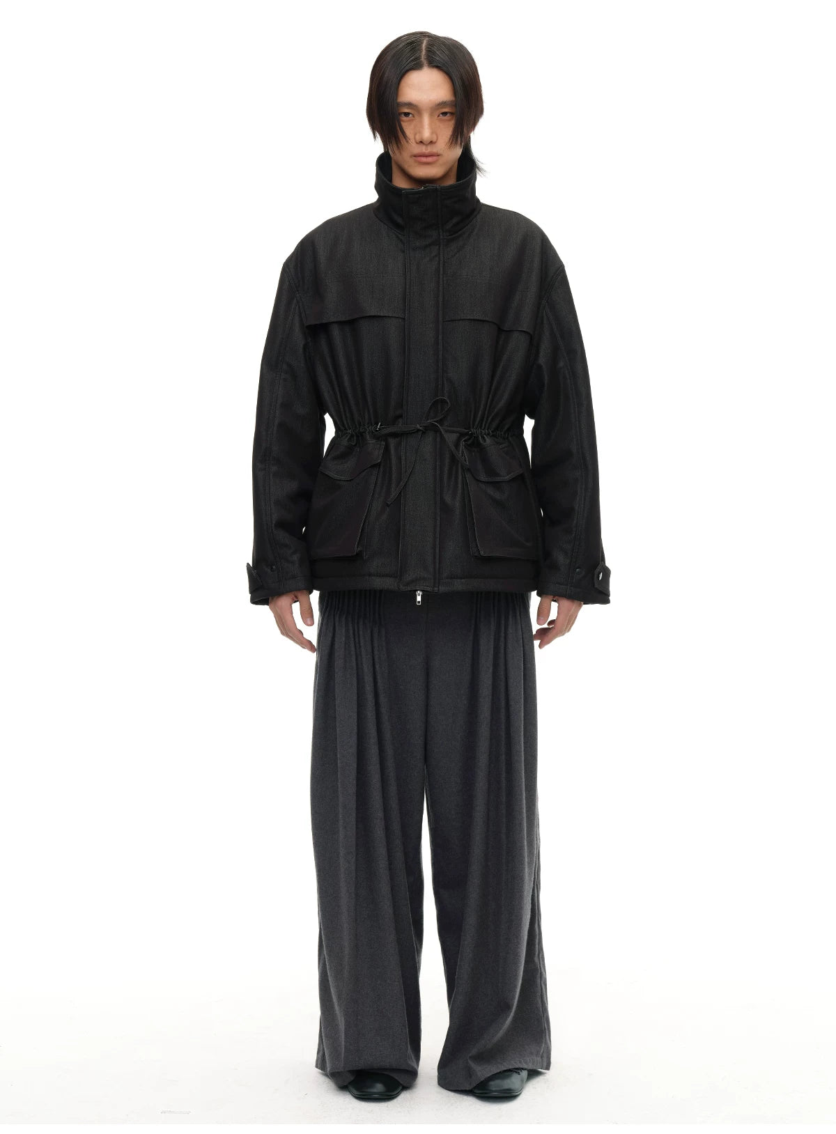Drawstring High Neck Loose Padded Parka